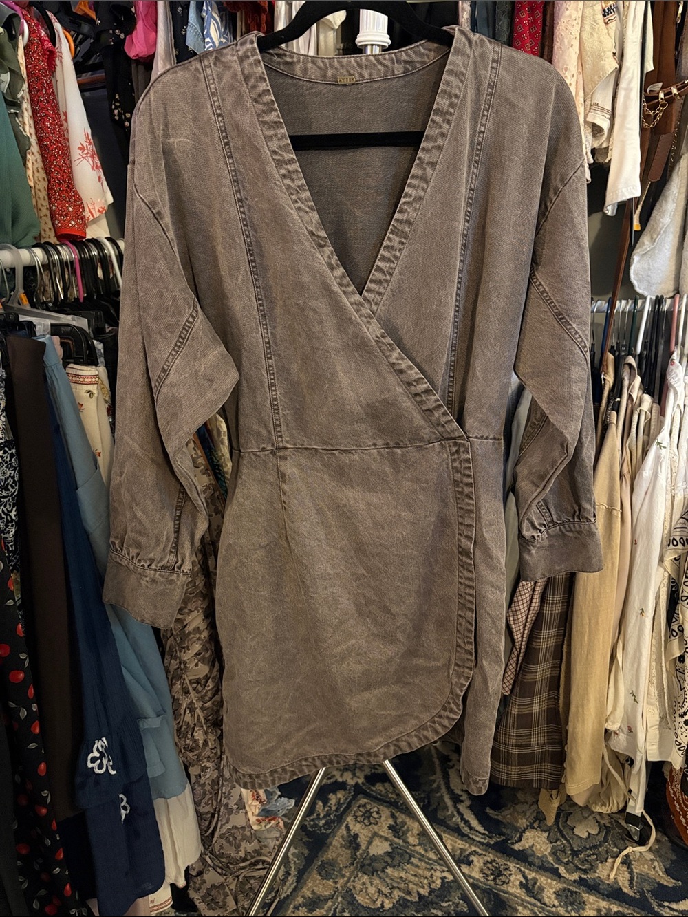 Young Fabulous & Broke Washed Grey Wrap Mini Dress